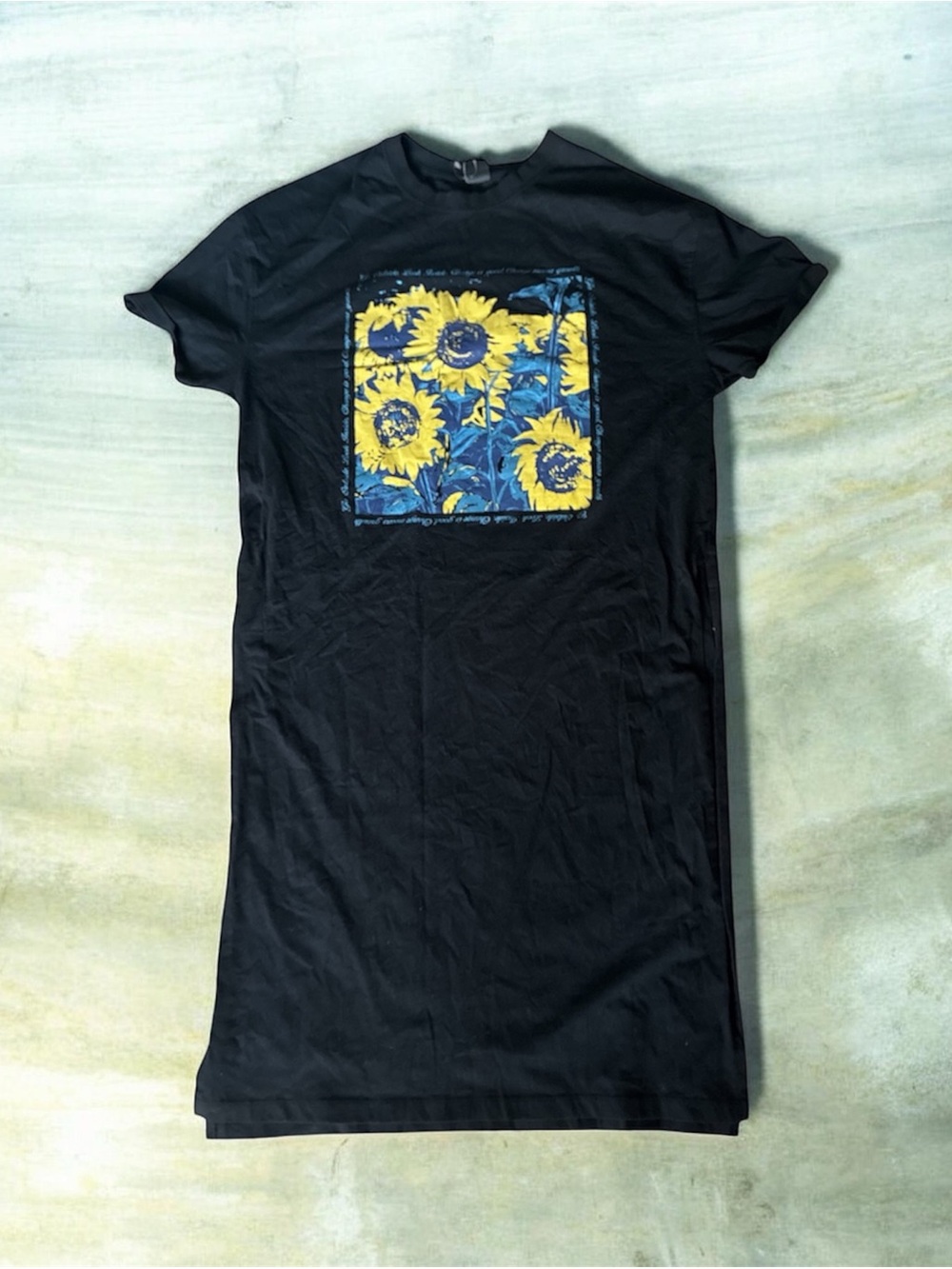 Urban Outfitters Black Tee Dress with Yellow Sunflower Graphic